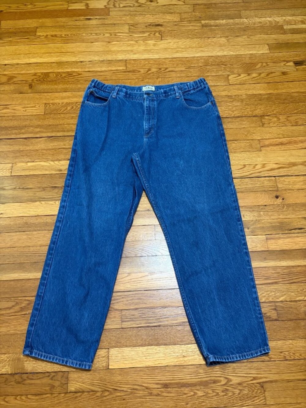 LL Bean Mens Comfort Waist Straight Leg Jeans Dark Wash 42x32 100% Cotton